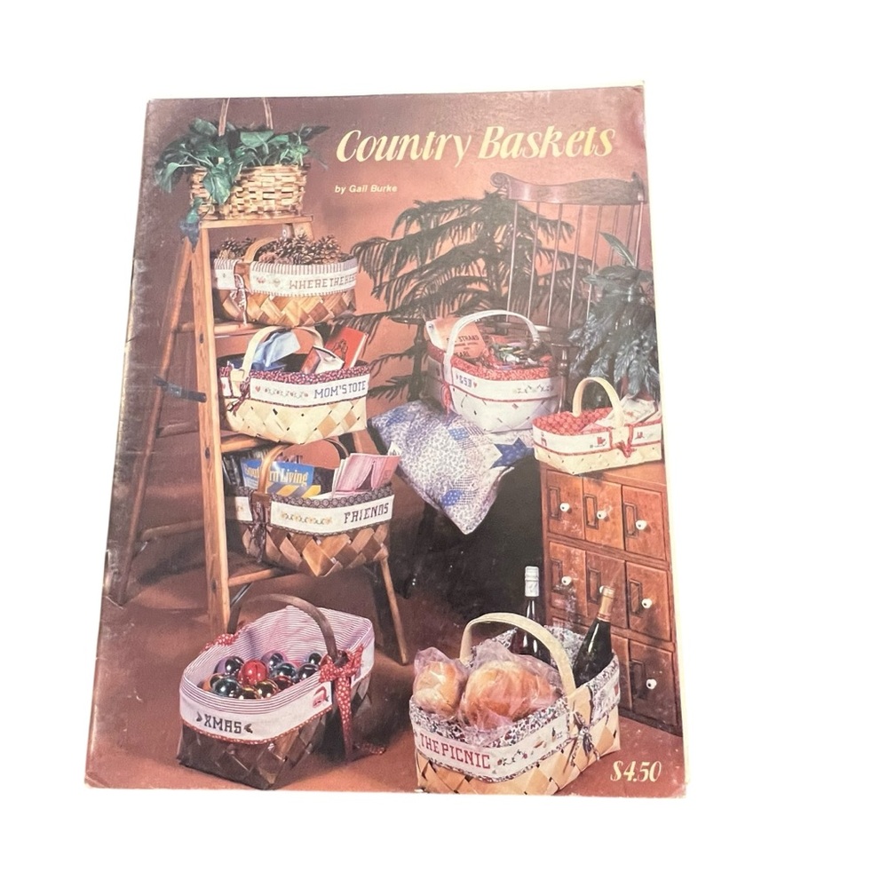 Vintage Cross Stitch Book Country Baskets by Gail Burke‎ 1983 Farmhouse Cottage